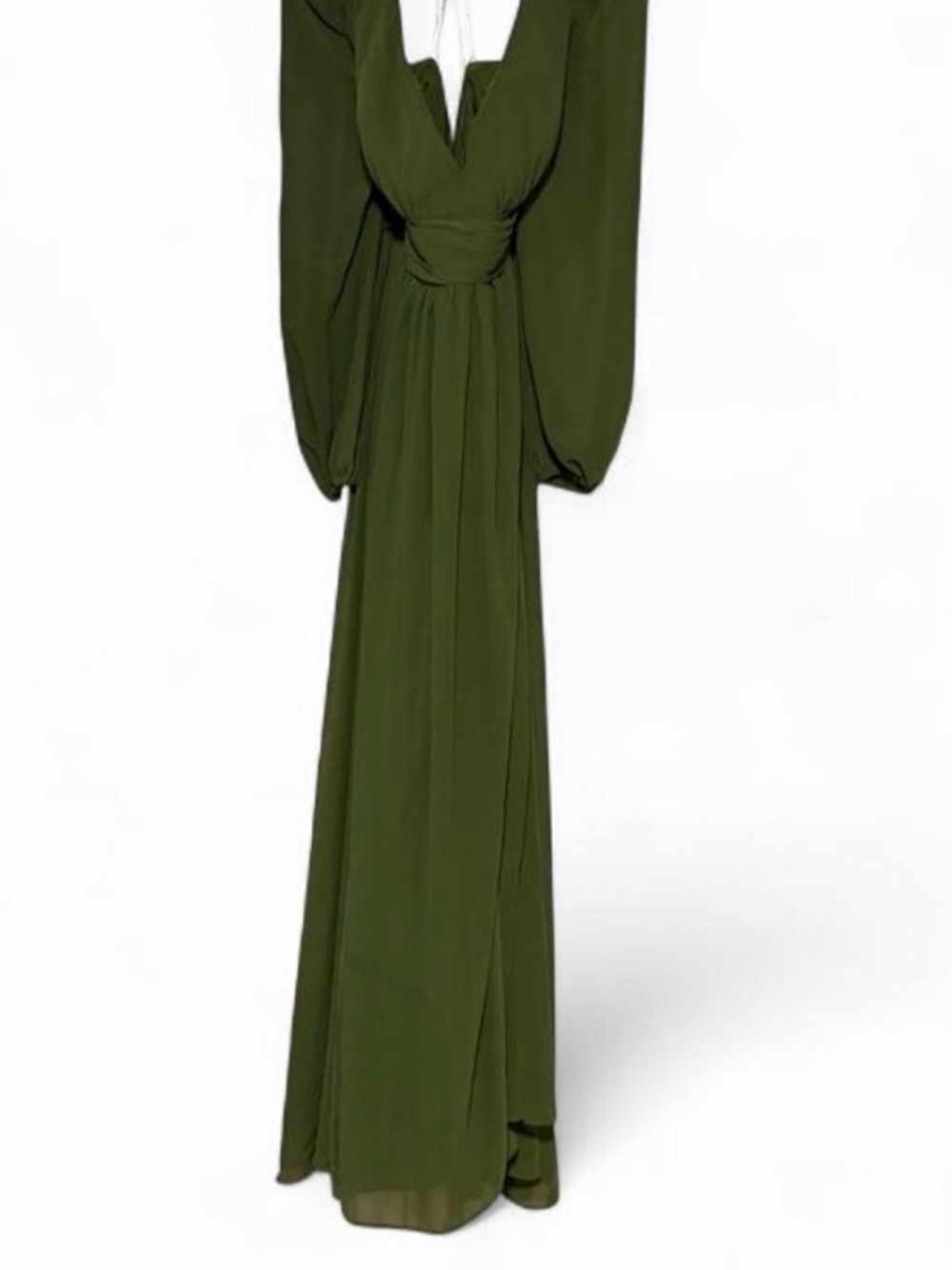 Azazie Olive Green V-Neck Long Sleeve Maxi Gown